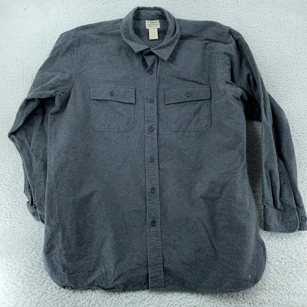 L.L. Bean Flannel Shirt Mens XL Charcoal Gray Slightly Fitted Button Front L/S